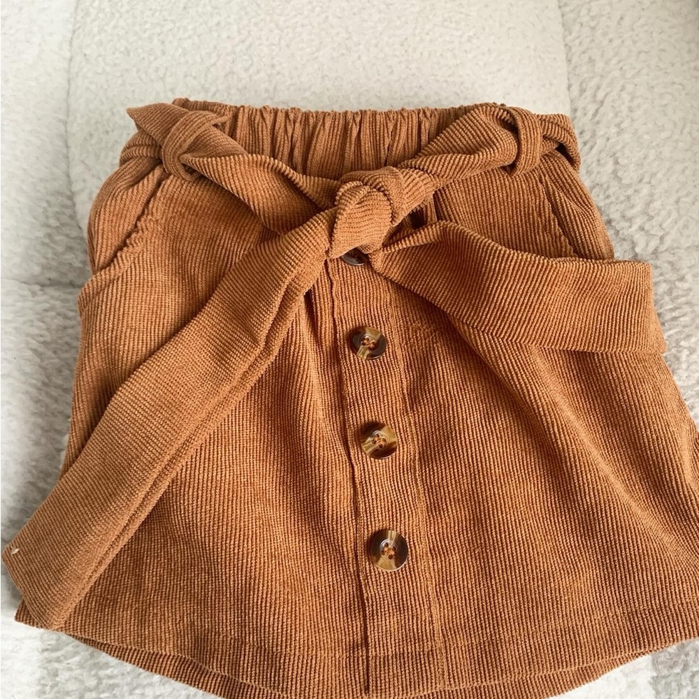 Brown Corduroy Skirt with Button Detail